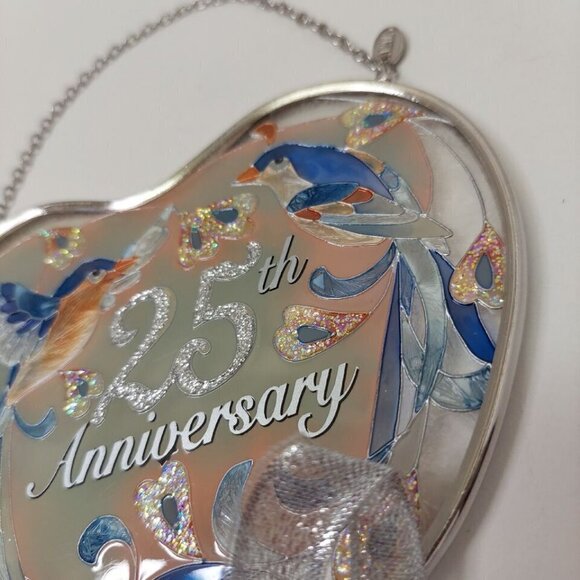 Vintage AMIA 25th Anniversary Stained Glass Sun Catcher Birds Hearts Silver Key - Picture 7 of 9